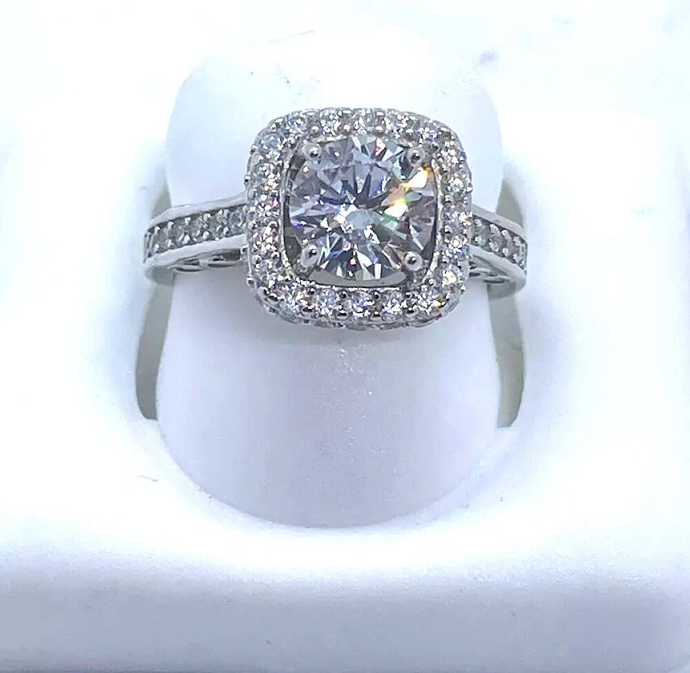 925 Sterling Silver 7mm Round Brilliant Cubic Zirconia Halo Engagement Ring Sz 7